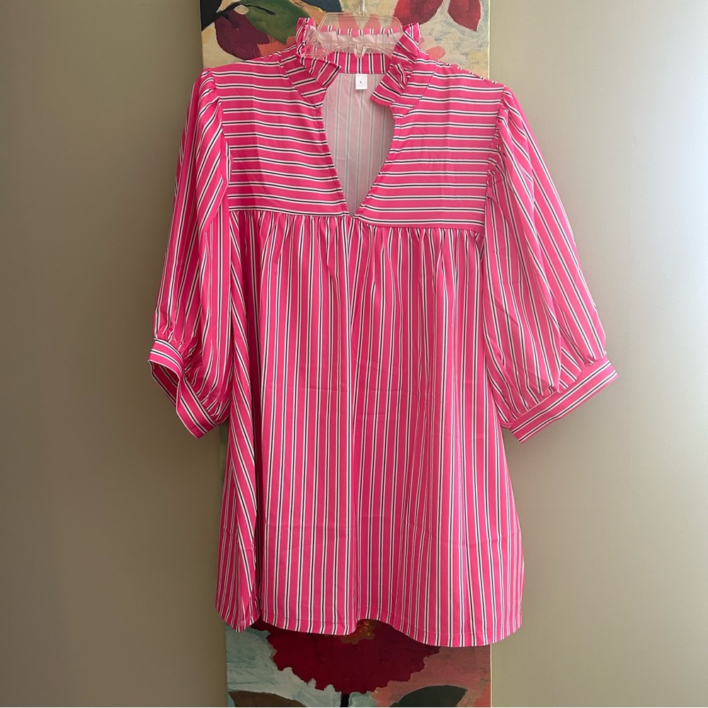 NWOT Pink Pin Strip Blouse